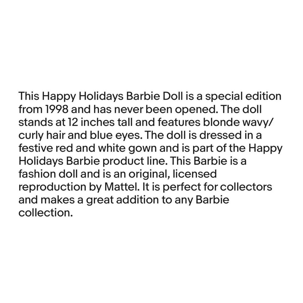Happy Holidays Barbie Doll Special Edition 1998 Rare Never Opened Mint Condition